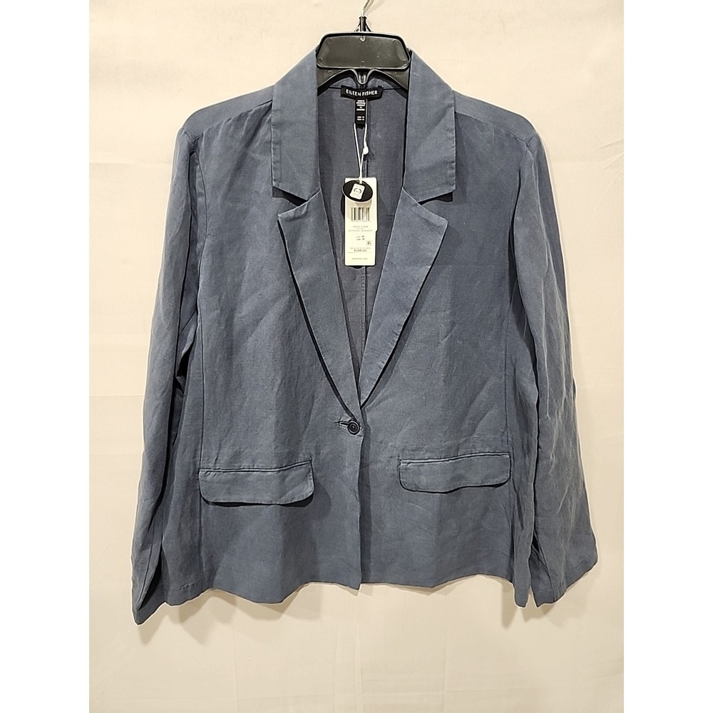 Eileen Fisher Slate Blue Single-Button Collar Blazer
